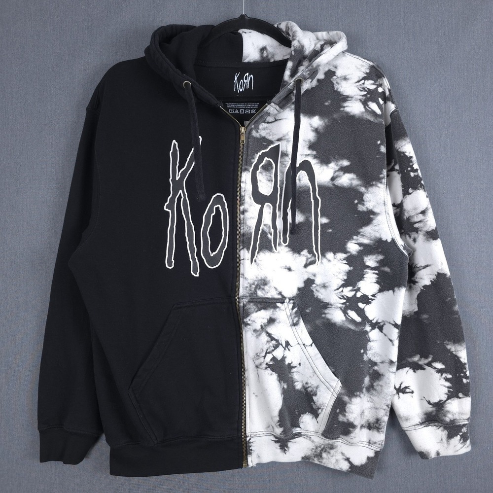 Korn Hoodie Mens XL Split Logo Tie-Dye Full Zip Jacket Spell Out Metal Band